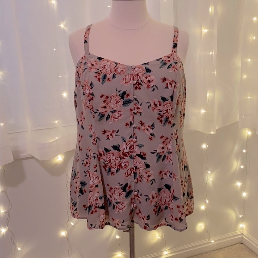 Taupe Floral Georgette Fit & Flare Button Cami